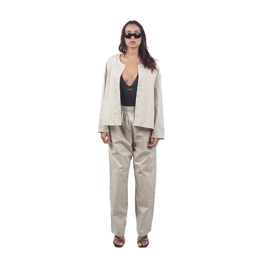 Bahama Set Beige Pin Tuck Blouse and Wide Pants
